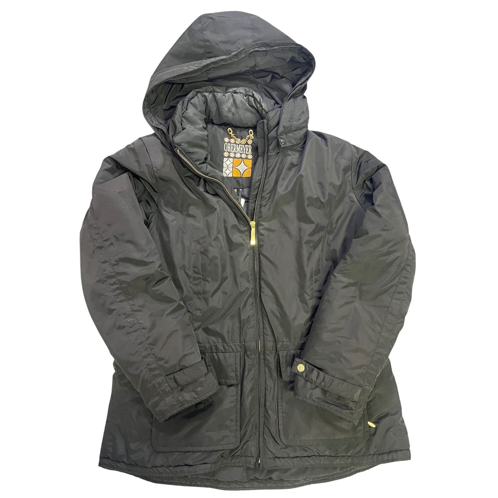 Obermeyer Vintage Womens Black Gold Insulated Hooded Winter Ski Jacket Size 16‎